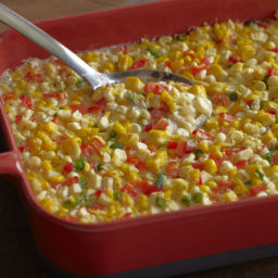 Fresh Corn Casserole with Red Bell Peppers and Jalapenos