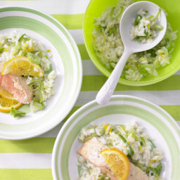Fresh Salmon with Leek Risotto