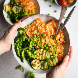 Fresh Tomato Risotto with Grilled Greens (+ My Top Tips for Perfect Risotto