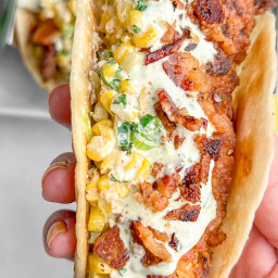 Fried Chicken Street Corn Tacos with Bacon and Jalapeno Lime Ranch...