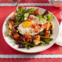 Fried Egg Salad with Bacon and Roasted Vegetables