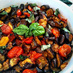 Fried Eggplant with Tomato and Basil