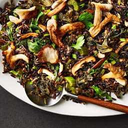 Fried Wild Rice with Mustard Greens and Mushrooms