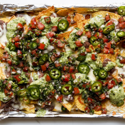 Fully Loaded Black Bean Nachos with Red and Green Salsas
