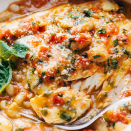 Garlic Basil White Fish Skillet with Tomato Butter Sauce