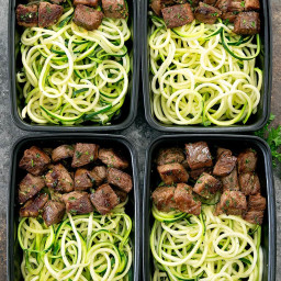 Garlic Butter Steak Bites with Zucchini Noodles Meal Prep