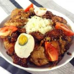 Garlic Fried Rice with Twice Cooked Chicken and Pork Adobo Recipe
