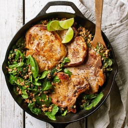 Garlic-Lime Pork with Farro and Spinach