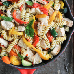 Garlic Parmesan Pasta with Chicken and Roasted Bell Peppers