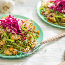 Garlic Quinoa Fried Rice with Crunchy Tempeh and Pickled Cabbage