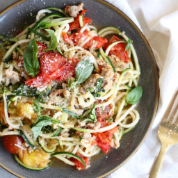 Garlic Roasted Tomato and Chicken Sausage Zucchini Noodles