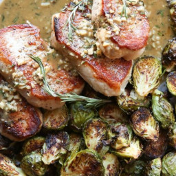 Garlic-Rosemary Pork Chops with Brussels Sprouts