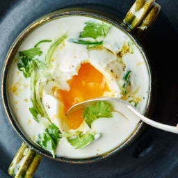 Garlic Soup With Potatoes and Poached Eggs