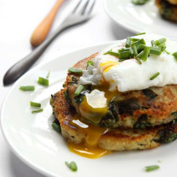 Garlic Spinach Potato Pancakes with Poached Eggs
