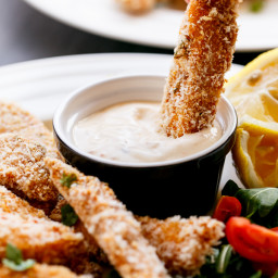Garlic Baked Chicken Strips with Sweet Chilli Mayo