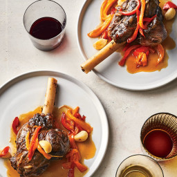 Garlicky Braised Lamb Shanks with Sweet Peppers