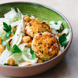 Garlicky Chickpea and Fennel Salad with Baked Goat Cheese