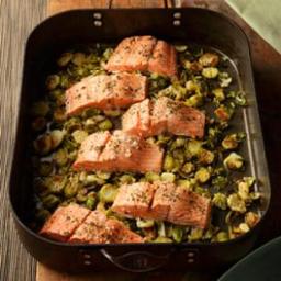 Garlic Roasted Salmon  and  Brussels Sprouts