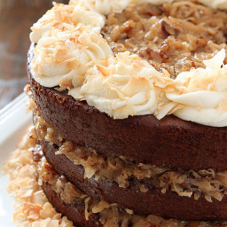 German Chocolate Cake with Rum Glaze and Buttercream