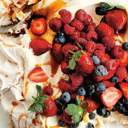 Giant pavlova with berries and salted caramel
