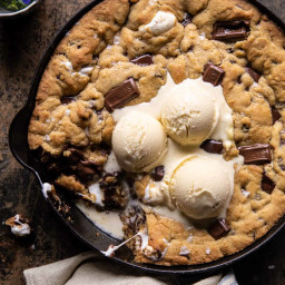 Giant S'mores Stuffed Chocolate Chip Skillet Cookie