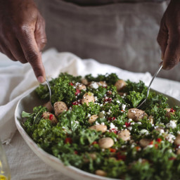 Gigante Bean and Kale Salad with Roasted Red Peppers and Feta Cheese