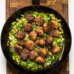 Ginger and carrot chicken meatballs with sautéed leeks