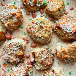 Ginger Chicken Meatballs with Peanut Sauce