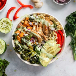 Ginger Chicken Power Bowls + Creamy Lime Dressing