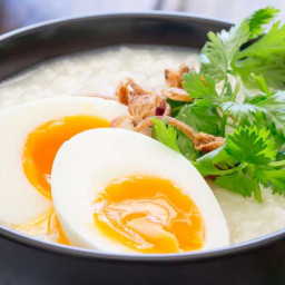 Ginger Congee with Egg and Crispy Shallots