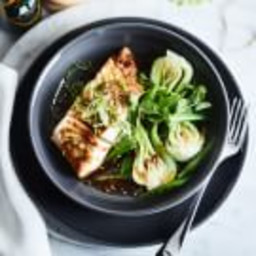 Ginger-Scallion Sea Bass with Bok Choy and Snap Peas