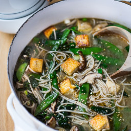 Ginger Sesame Soba Noodle Soup with Shiitakes & Greens