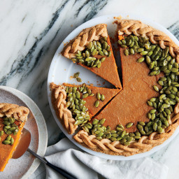 Gingered Pumpkin Pie with Candied Pepitas