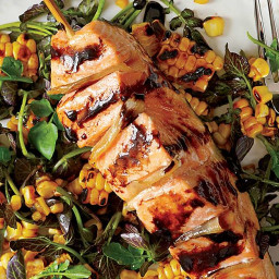 Gingered Salmon with Grilled Corn and Watercress Salad Recipe