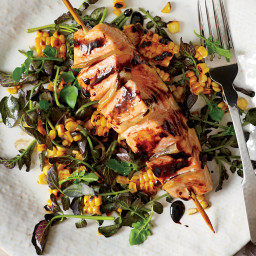 Gingered Salmon with Grilled Corn and Watercress Salad