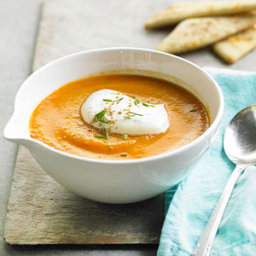 Gingered Carrot-Sweet Potato Soup with Chive Cream