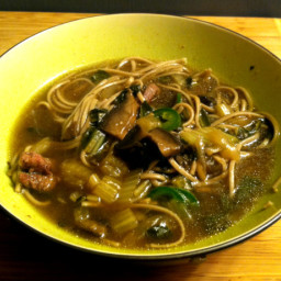 Gingery Beef Broth With Soba Noodles and Bok Choy