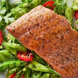 Gingery Snap Pea Slaw with Seared Salmon