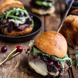 Gingery Steak and Brie Sliders with Balsamic Cranberry Sauce.