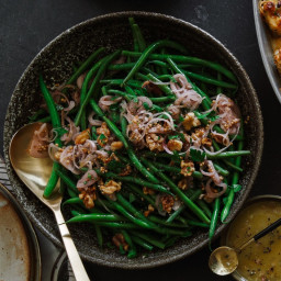 Glazed Haricots Verts with Pickled Shallot-Walnut Relish