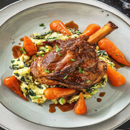Glazed Lamb Shank with Buttery Colcannon and Carrots