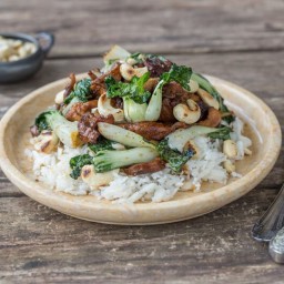 Glazed Teriyaki Chicken with Baby Bok Choy and Coconut Brown Rice