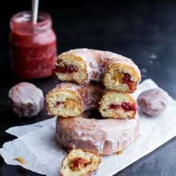 Glazed Peanut Butter and Jelly Doughnuts…with Strawberry-Rhubarb Chia Jelly