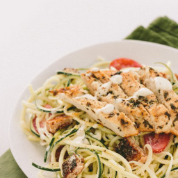 Gluten-Free Caesar Zucchini Noodles with Grilled Lemon Chicken, Tomatoes an