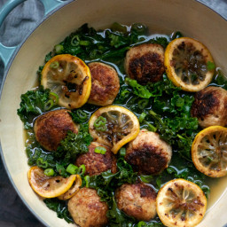 Gluten-Free Chicken Meatballs with Braised Lemon and Kale