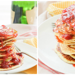 Gluten-Free Pancakes with Smashed Strawberry Champagne Sauce