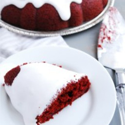 Gluten-free Vegan Red Velvet Bundt Cake with Sticky Marshmallow Icing
