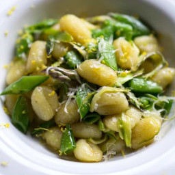Gnocchi: Pan Seared with Shaved Asparagus and Snap Peas