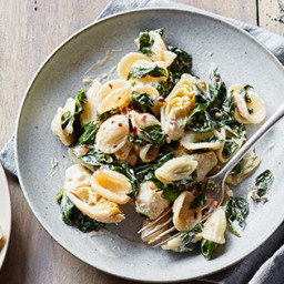 Goat Cheese Pasta with Spinach and Artichokes