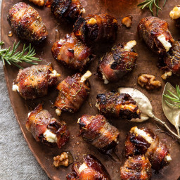 Goat Cheese Stuffed Bacon Wrapped Dates with Rosemary Honey